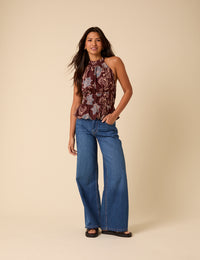 Burgundy Floral Halterneck Top