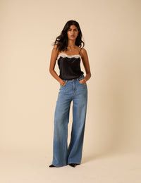 Black Satin Lace Cami Top