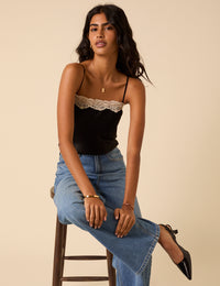 Black Satin Lace Cami Top