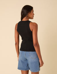 Black Ribbed Racer Vest