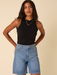 Black Ribbed Racer Vest