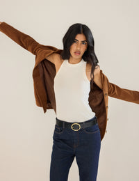 Cream Ribbed Racer Vest