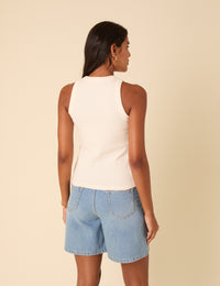 Cream Ribbed Racer Vest