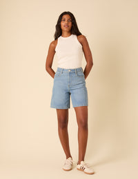 Cream Ribbed Racer Vest