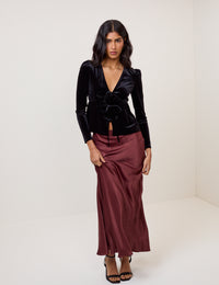 Black Velvet Tie Front Top