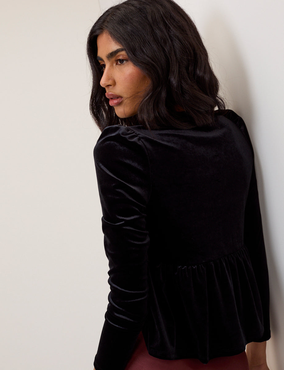 Black Velvet Tie Front Top