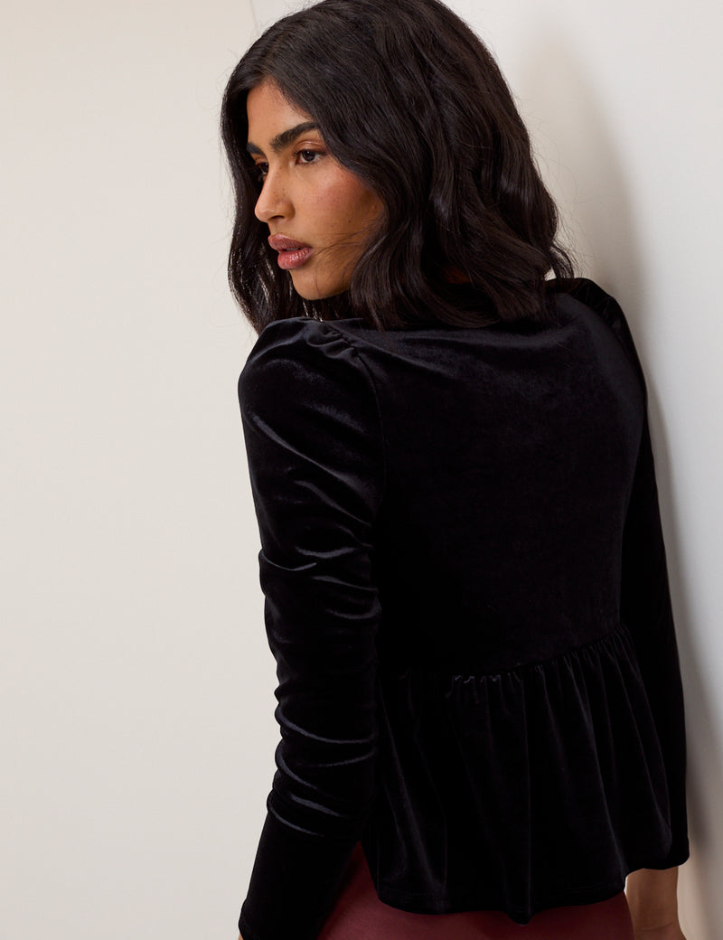 Black Velvet Tie Front Top