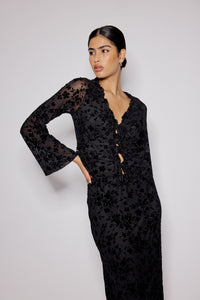 Black Floral Jacquard Frill Top