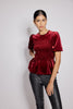 Red Velvet Puff Sleeve Peplum Top