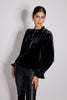 Black Velvet Frill Trim Blouse