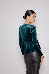 Green Velvet Tie Front Top