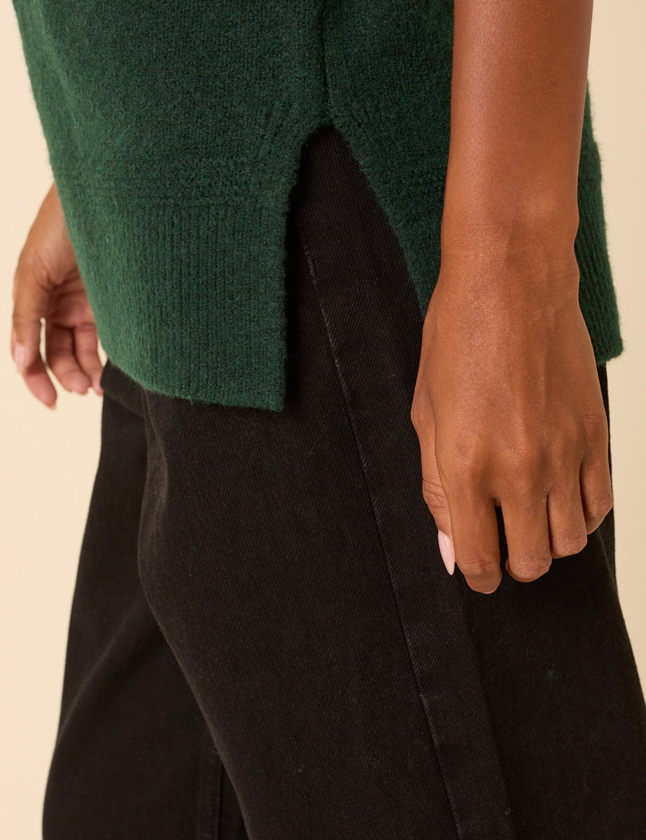 Forest Green Longline Roll Neck Vest