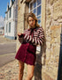 Brown And Pink Striped Tie Neck Cardigan