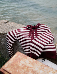 Brown And Pink Striped Tie Neck Cardigan