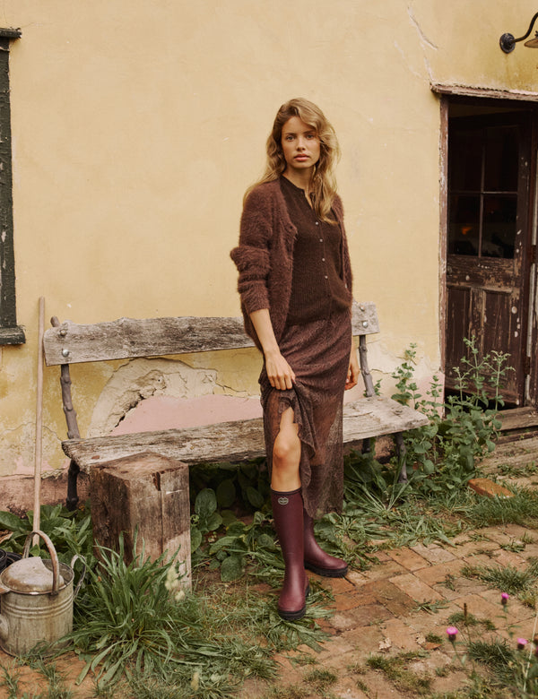 Brown Fluffy Long Sleeve Knitted Cardigan