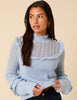 Light Blue Ruffle Pointelle Knitted Jumper
