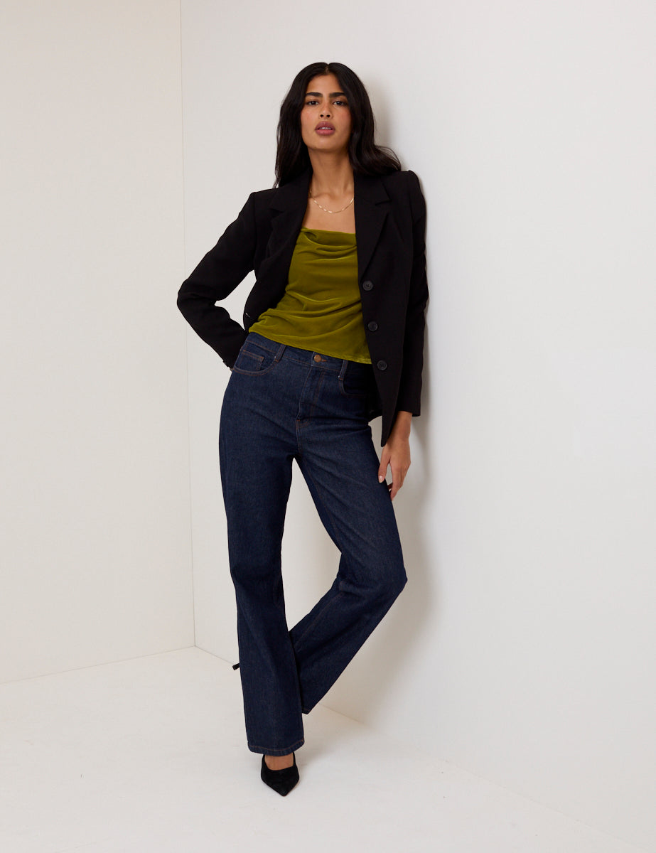 Green Velvet Cowl Neck Cami Top