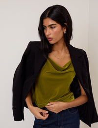 Green Velvet Cowl Neck Cami Top
