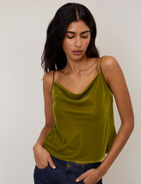 Green Velvet Cowl Neck Cami Top