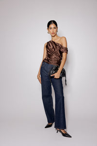 Brown Satin Asymmetric Top