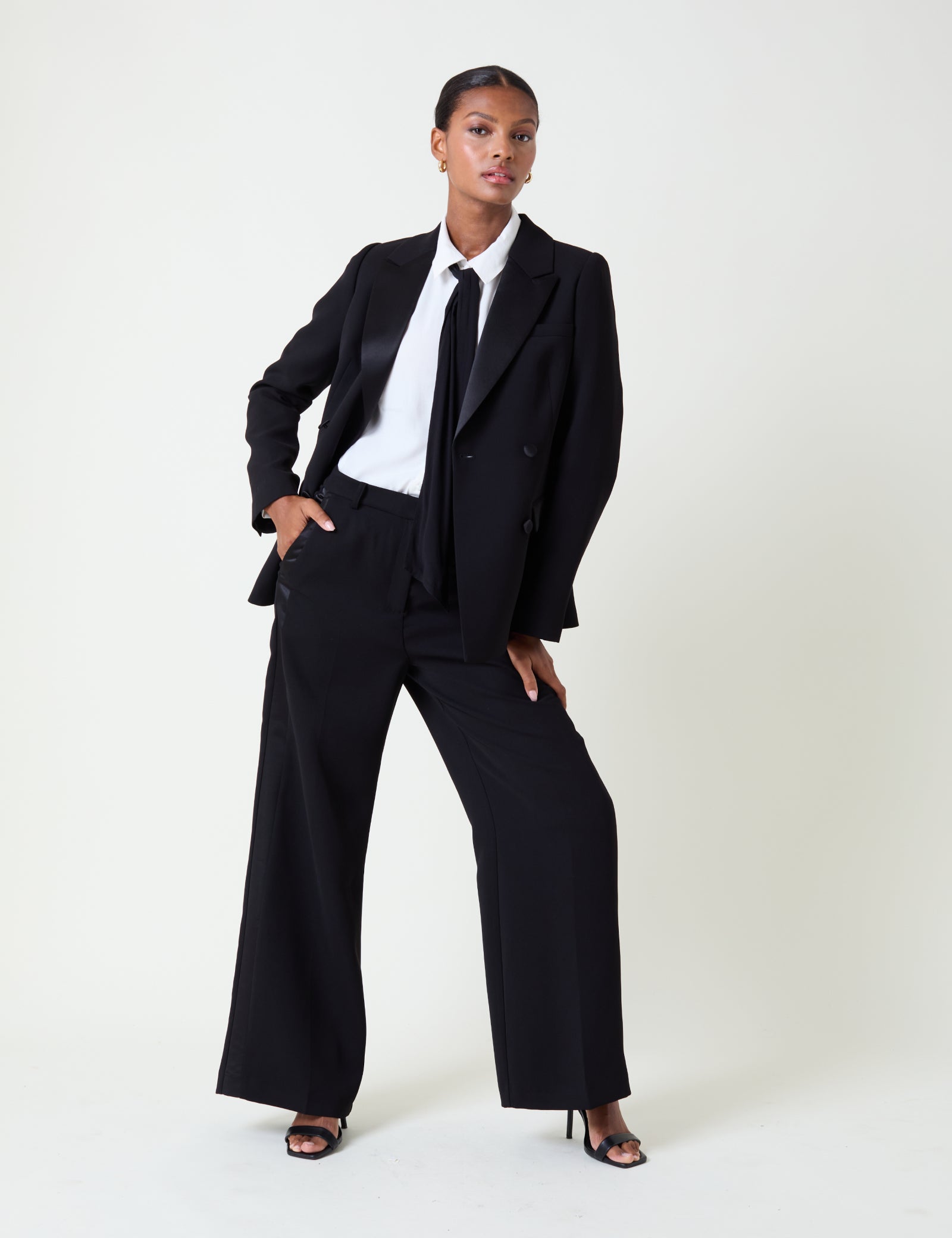 White Bow Tie Neck Blouse