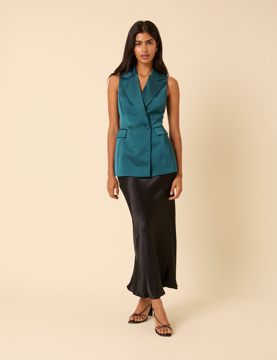 green sleeveless blazer dress Professional Dreamer Belted Sleeveless Blazer Dress Kelly Green / S