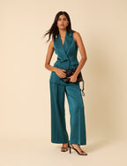 Turquoise Satin Sleeveless Blazer