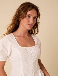White Short Sleeve Button Down Blouse
