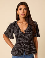 Black Ditsy Floral V-Neck Blouse