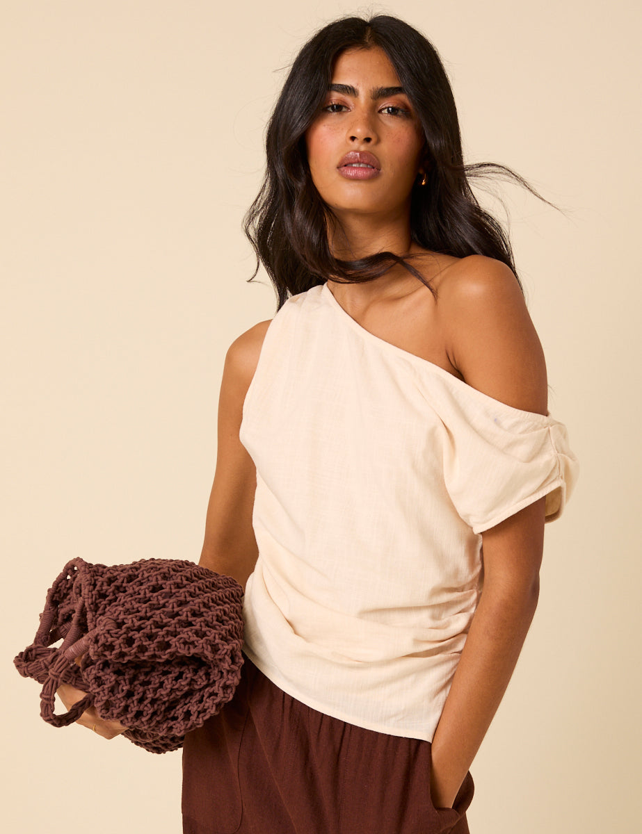 Cream One Shoulder Top