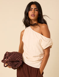 Cream One Shoulder Top