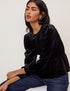 Black Velvet Shirred Balloon Sleeve Top