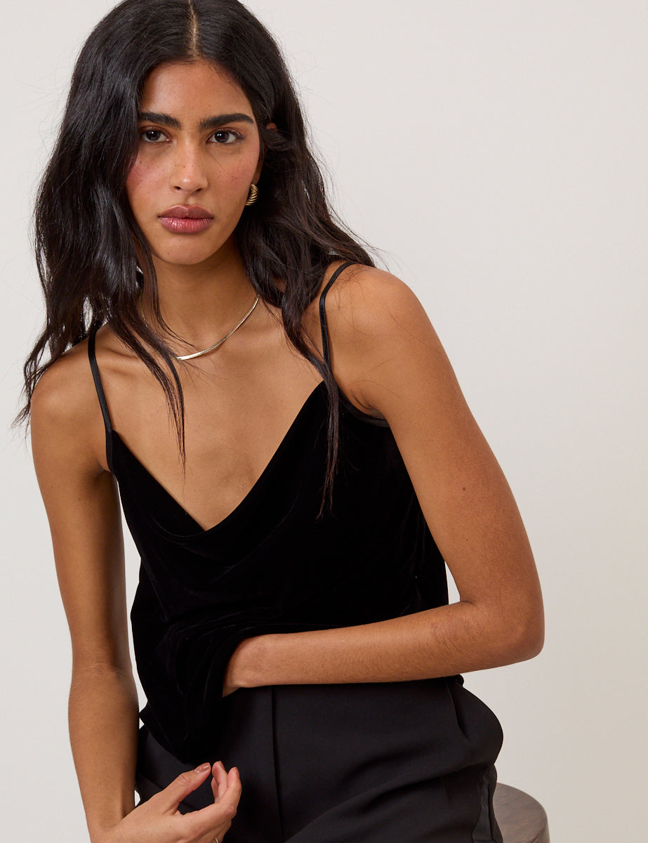Black Velvet Cowl Neck Cami Top