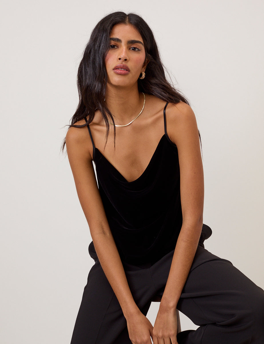 Black Velvet Cowl Neck Cami Top