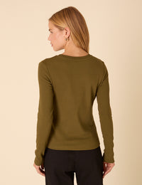 Green Ribbed Long Sleeve Jersey Top