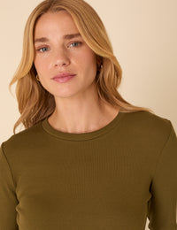 Green Ribbed Long Sleeve Jersey Top