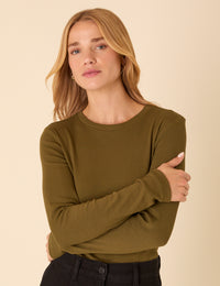 Green Ribbed Long Sleeve Jersey Top