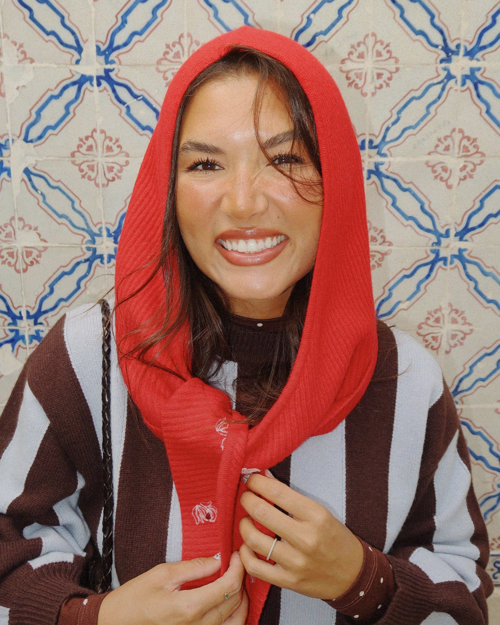 NC x TBCo Red Floral Wool Triangle Scarf