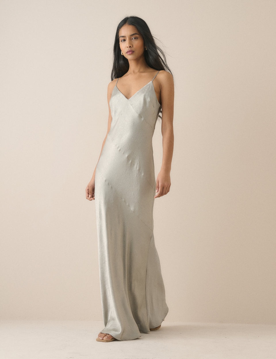 Silver jacquard satin slip dress