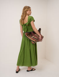 Beige Striped Raffia Bag