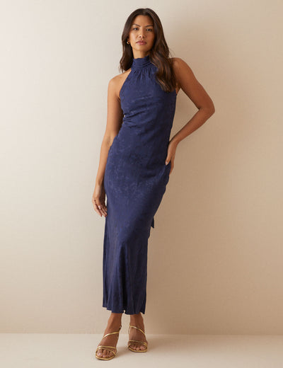 Navy Floral Jacquard Fifi Maxi Dress