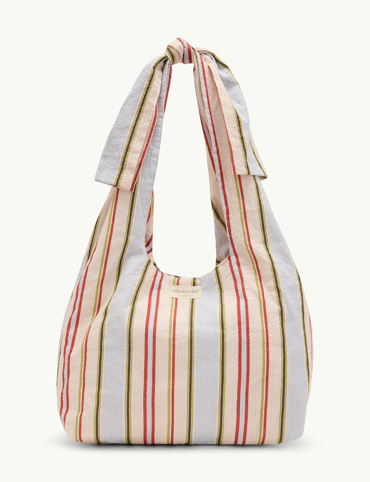 Cream Striped Bow Tie Strap Tote Bag