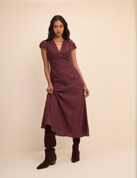 Burgundy Lace Trim Susie Midi Dress