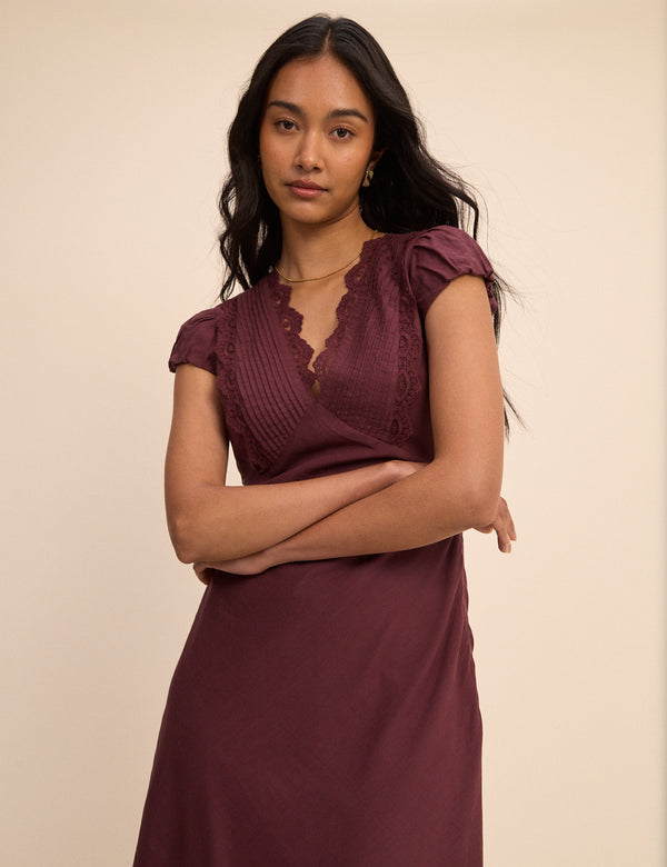 Burgundy Lace Trim Susie Midi Dress