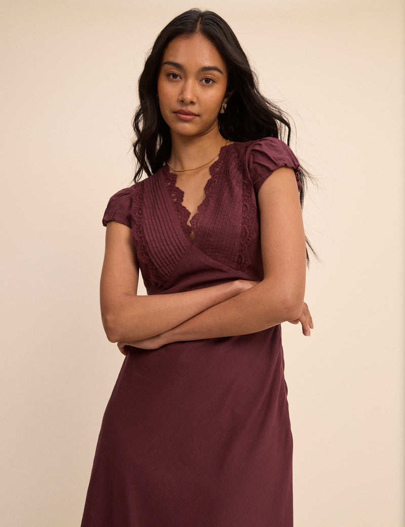 Burgundy Lace Trim Susie Midi Dress