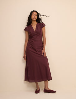 Burgundy Lace Trim Susie Midi Dress