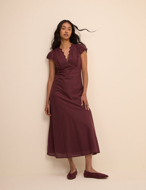 Burgundy Lace Trim Susie Midi Dress