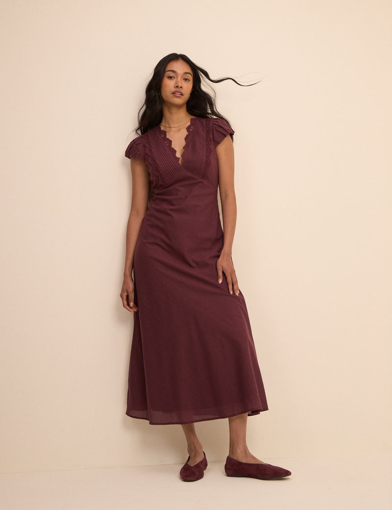 Burgundy Lace Trim Susie Midi Dress