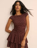 Brown Polka Dot Drop Waist Jersey Yuki Mini Dress