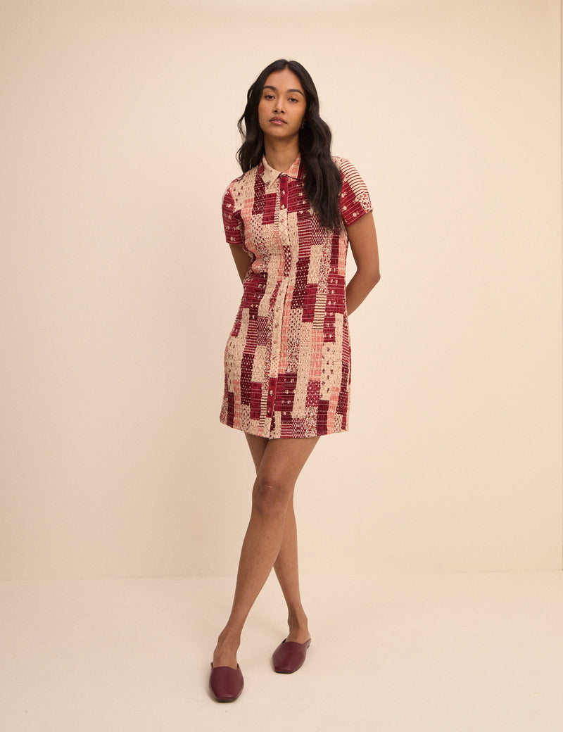 Red and Cream Patchwork Mel Mini Dress
